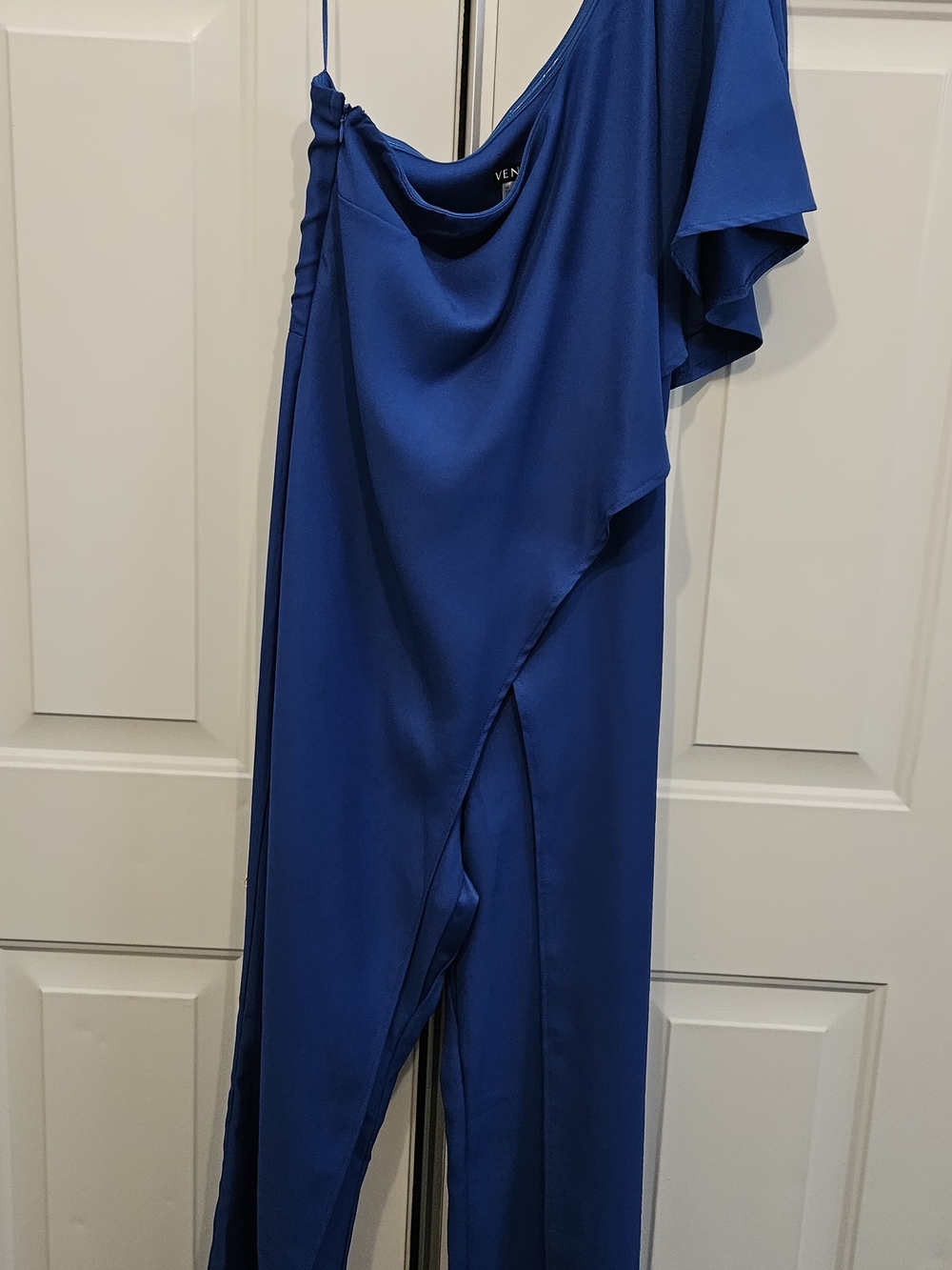 VENUS Cobalt One-Shoulder Draped Jumpsuit